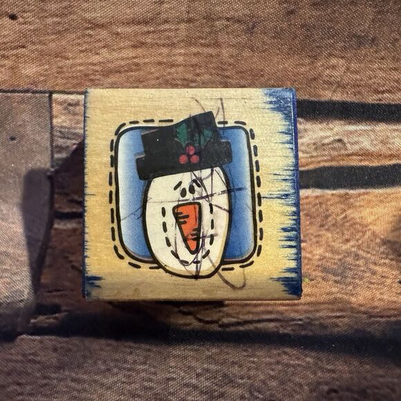 Stitched Snowman Wooden Rubber Stamp Christmas Holiday Craft Scrapbook Card - Picture 1 of 9